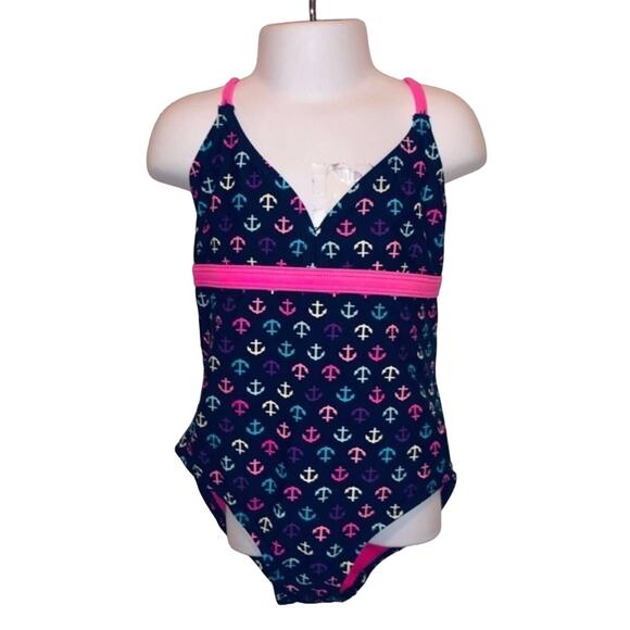 Girls 6/6X navy blue rainbow anchor one piece swimsuit by Xhilaration - Picture 1 of 3